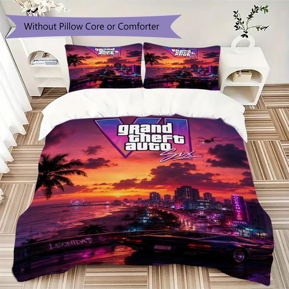 Grand Theft Auto Pattern Bedding uilt Set uilt Cover Pillowcase Home Decoration Birthday Gift (1 * duvet cover + 2 * pillowcase without core)