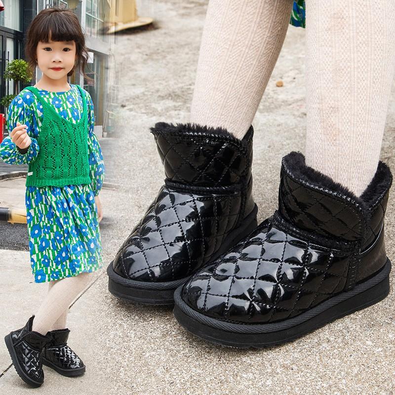 Kids Winter Snow Boots Girls Boys Warm Fleece-Lined Waterproof Short With Rubber Sole