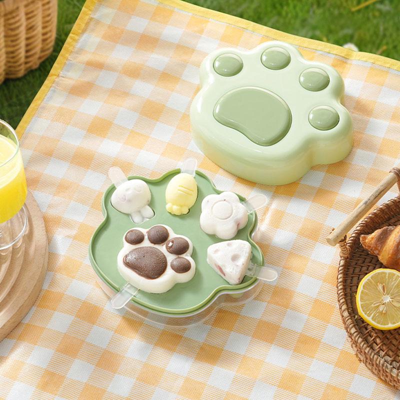 Cat'S Paw Ice Making Box Kids Baby Cute Shapes Silicone Mini Popsicle Molds Reusable Ice Cream Mold Popsicle Maker Homemade Set