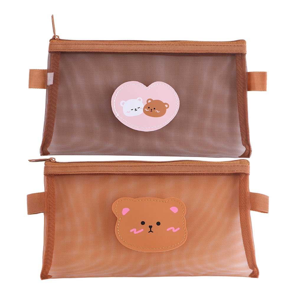 Stationery School Supplies Pen Bag Bear Pencil Bags Mesh Pencil Case Storage Bags Kawaii Pencil Bag
