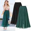 Summer Women Ladies Pleated Baggy Beach Culottes Casual Loose Chiffon Wide-leg Pants Skirt Trousers