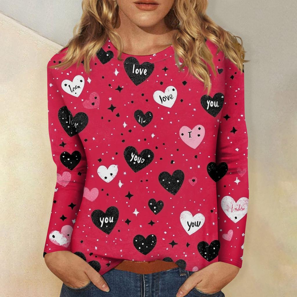 Женская повседневная мода сексуальный удобный День святого Валентина принтованный круглый вырез длинный рукав топ