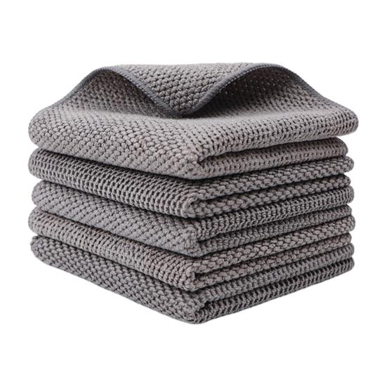 5 Pcs Kitchen Towels Solid Color Dish Towels with Lanyard Absorbent Hand Towels Cleaning Rags for Household Tasks