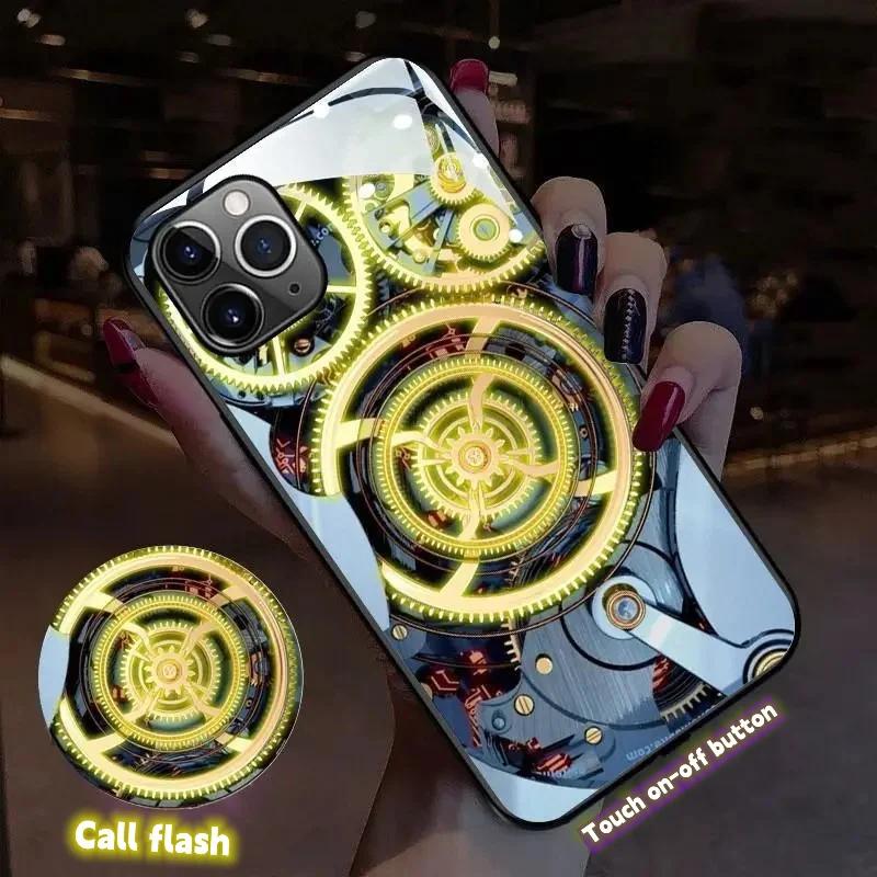 Upgrade Touch Button Led Light Phone Case For Samsung S23 S21 S22 Plus S24 Ultra Note 20 A53 A34 A32 A52 Temper Glass Cover Glow