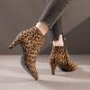 Fashion 2024 Autumn High Heels Ankle Boots Plus Size Leopard Women Boots Retro Pointed Ladies Shoes Side Zipper Booties Botas De Mujer