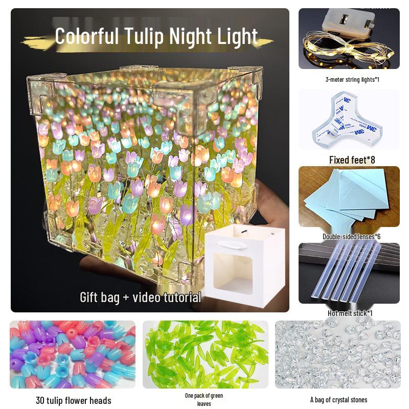 Подарок Валентина: Ночник-тюльпан ручной работы, кубик Рубика - Идеальный подарок на день рождения для девушки
