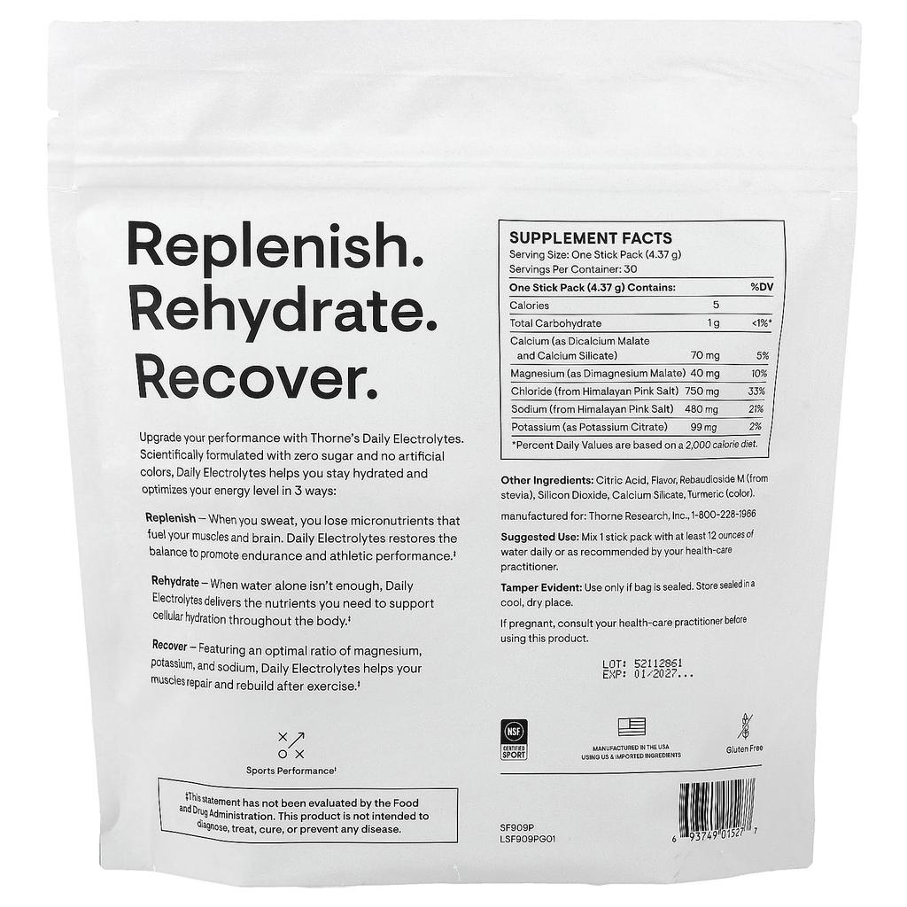 Thorne Daily Electrolytes, Blood Orange, 30 Stick Packs, 4.37g (0.15oz) Each