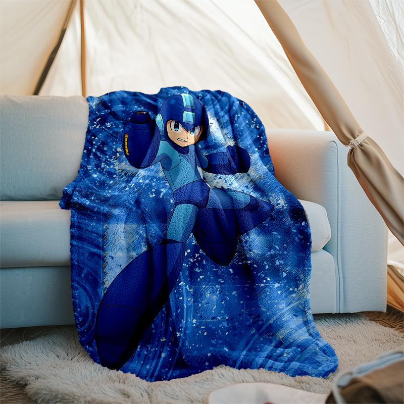 Cartoon Rockman Game Megaman printed throw blanket—lightweight,soft,warm;versatile blanket for all seasons—perfect as &air-conditioning throw,nap blan