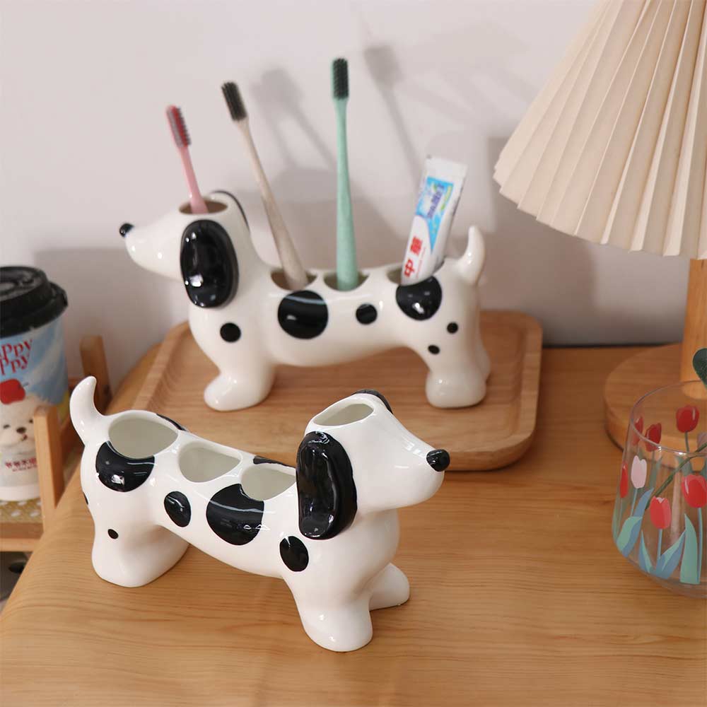Cute Dog Shaped Toothbrush Holder Ceramic Electric Toothbrush Stand Washbasin Organizer Washstand