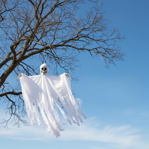 Dekoracja ozdoba halloween zjawa upiór duch szkielet wiszący biały 75 cm