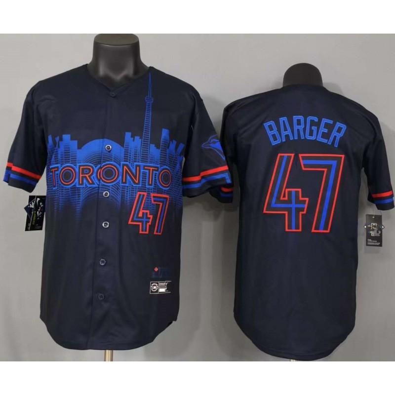 Mens Blue Jays 47 BARGER City Edition Baseball Jersey Short Sleeve Cotton Blend Unisex Sportswear