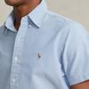 Polo Ralph Lauren SS22 Однотонная однобортная рубашка с коротким рукавом из ткани Оксфорд, мужские рубашки синего цвета MNPOWOV1N820050-400