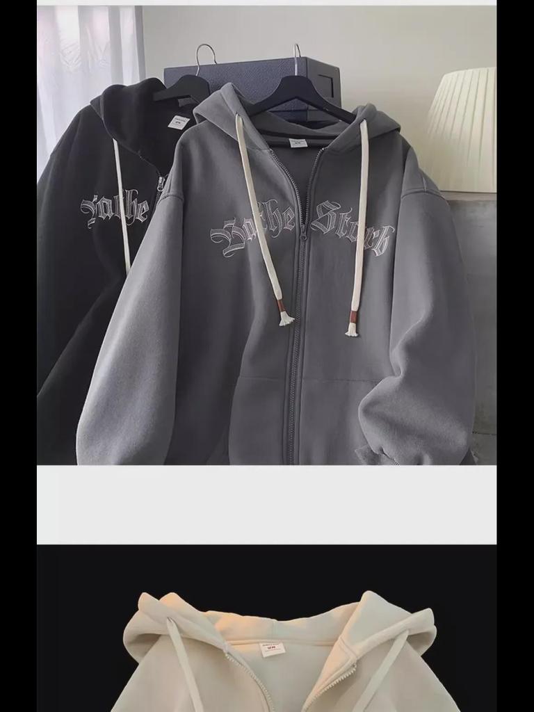 Unisex American-Style Zipper Hoodie: Loose Fit, Trendy Casual Jacket for Spring & Autumn