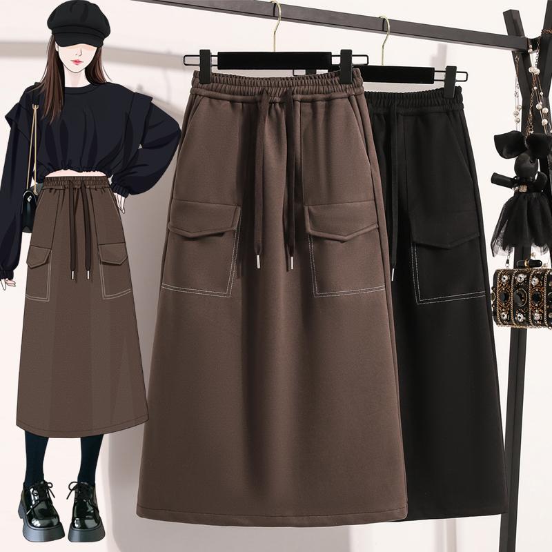 DIMANAF 2024 Новые осенне-зимние юбки больших размеров для женщин, эластичные юбки на талии, А-силуэта, элегантные юбки больших размеров с высокой талией