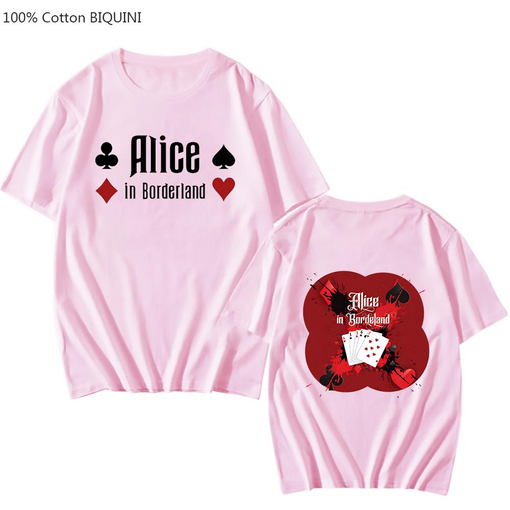 Футболка с эмблемой Alice In Borderland Aesthetic, мужские футболки, футболка с аниме Harajuku, красивый, с коротким рукавом, 100% хлопок