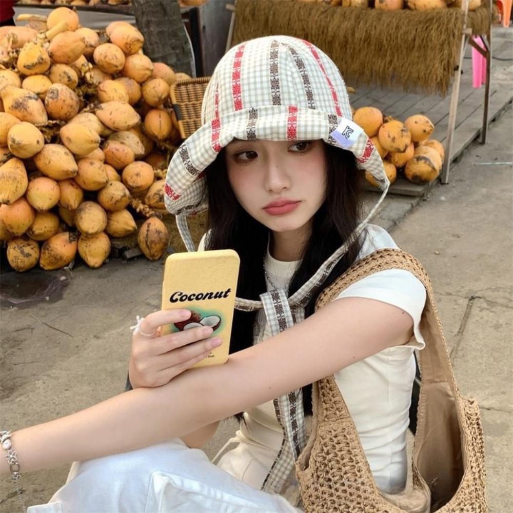 Солнцезащитная шляпа на бретелях с защитой от УФ-лучей, быстросохнущая клетчатая панама, модная пляжная шляпа рыбака, лето