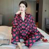 2025 весна женская пижама комплект шелковый с принтом любви длинный рукав пижамы для отдыха ночная одежда пижамы для женщин домашняя одежда