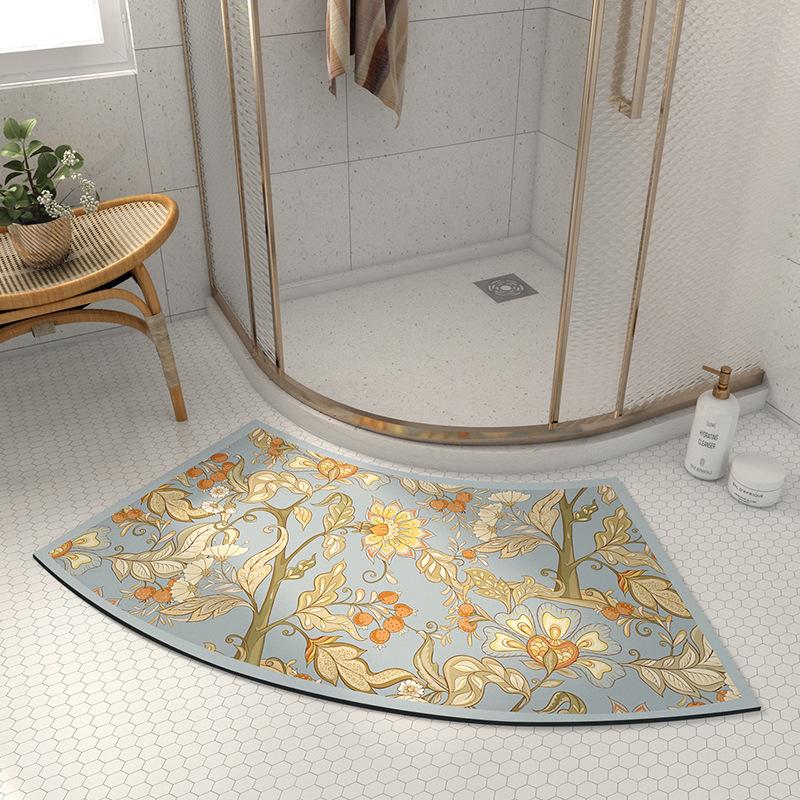Household Bathroom Mat Diatom Mud Absorbent Soft Mat Bathroom Door Mat Fan-shaped Curved Quick-drying Non-slip Mat