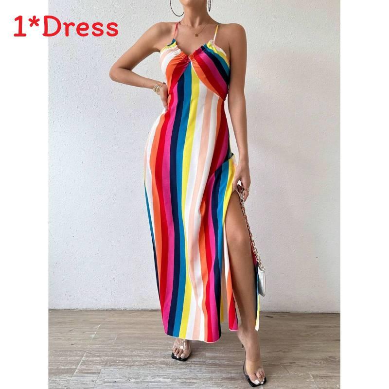 Summer Floral Print Sleeveless Maxi Dress With Zipper For Womens Beachwear