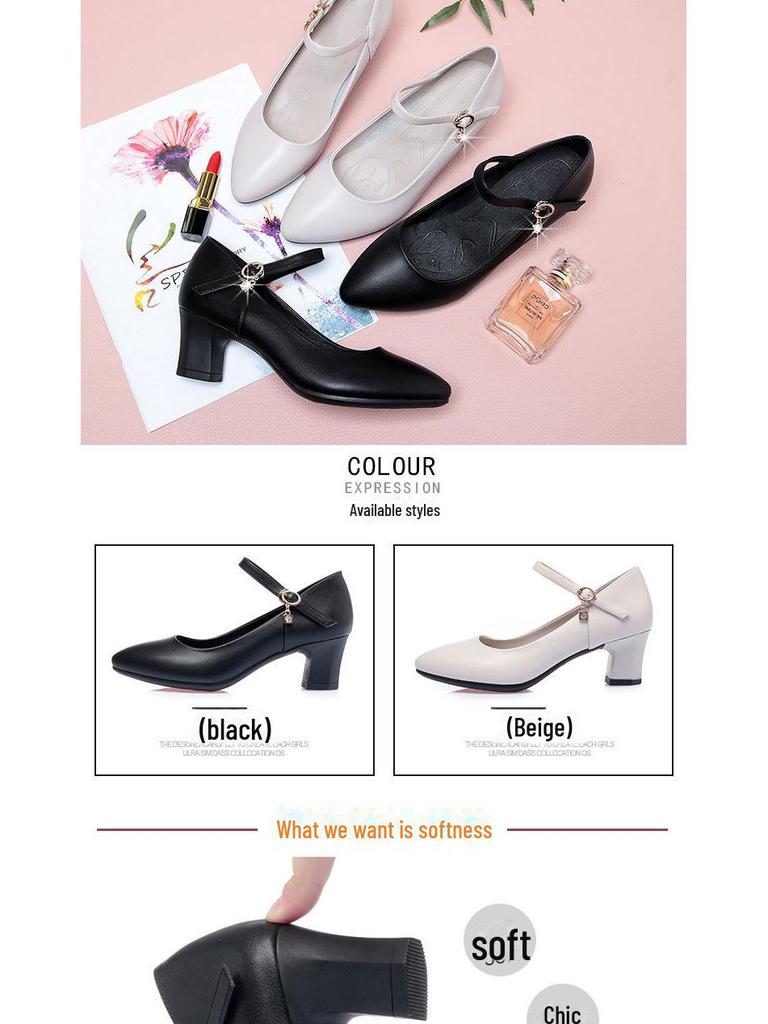 Туфли из мягкой кожи на среднем каблуке с пряжками на ремешках для работы и танцев с ципао, подходят женщинам среднего возраста, черная мягкая подошва для осени.