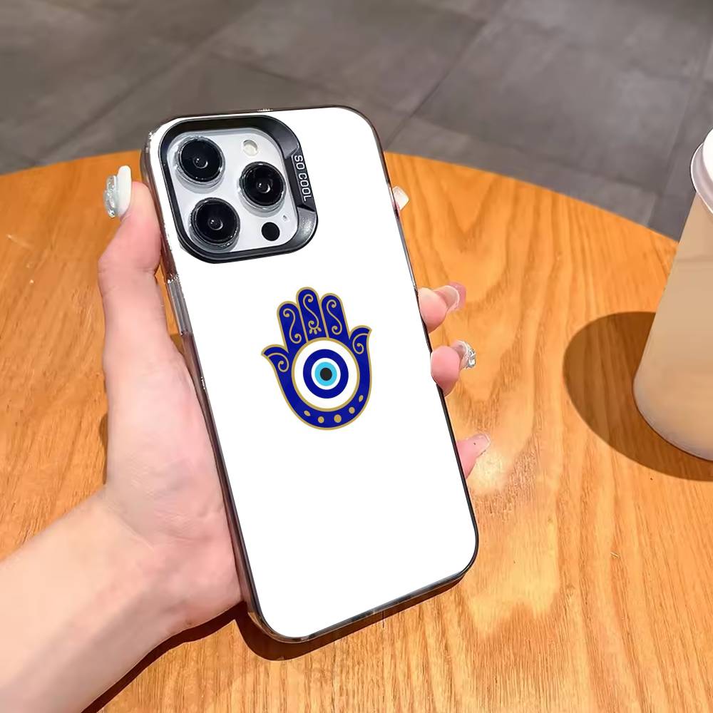 T-Турецкий L-Счастливый Синий Сглаз Чехол для Телефона Для iPhone17 16 15 14 13 12 Pro Max Серый Черный Матовый Лазерный Металлик Аврора Funda