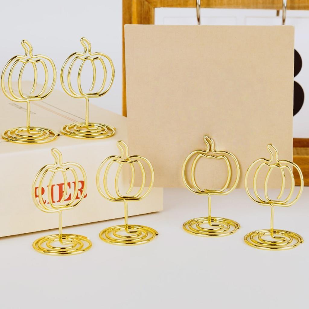 10Pcs Hollowed Pumpkin Note Holder Iron Wire Table Number Stands Photo Display Stand For Thanksgiving Table Decoration