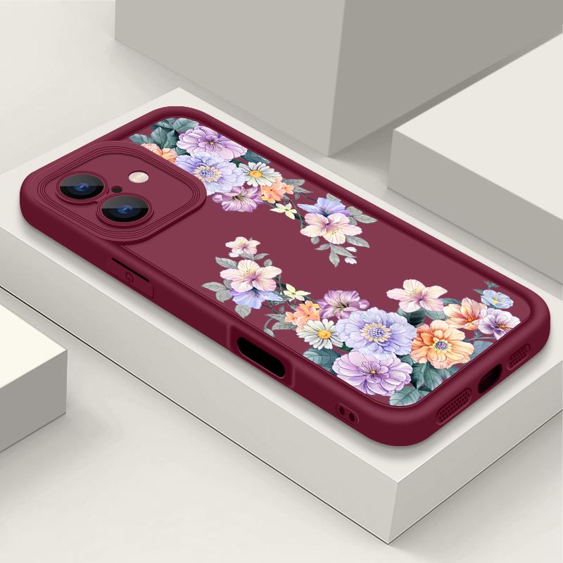 Для iPhone 16 Pro Max 15 Pro 14 Plus 13 12 11 XS 8 7 чехол с цветочным принтом, защита линз, противоударный матовый мягкий чехол для телефона из ТПУ