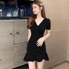 2024 Summer V-neck Korean Hepburn Bodycon High Waist Fishtail Mini Dress