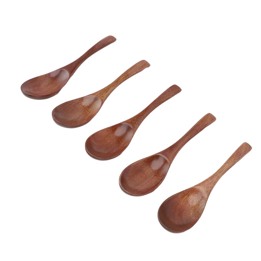 5Pcs Handmade Japanese Wooden Soup Spoons 6 Inch Long Wooden Spoons for Coffee Tea Drinks
