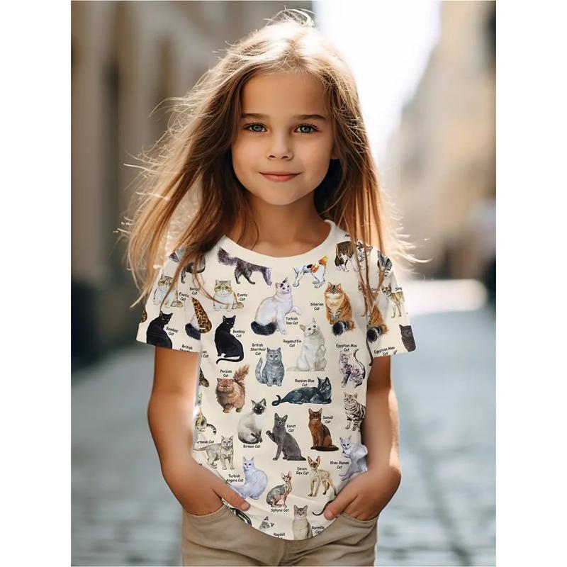 Новые забавные животные кошки 3D принт футболки для девочек модные вечерние топы с короткими рукавами футболки 2025 повседневные футболки одежда для девочек
