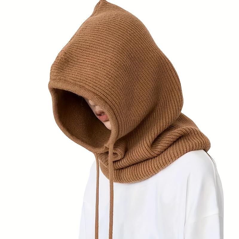 1PC Couple Solid Color Woolen Hats Women Winter Thick Knitted Warm Ear-protection Hooded Scarf