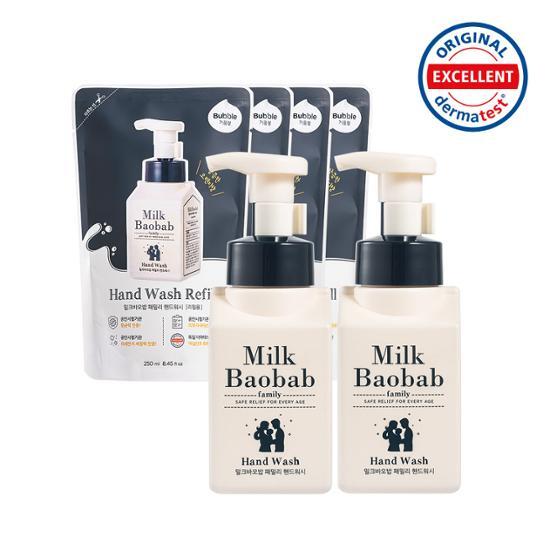 Milk Baobab Семейное мытье рук (Основной продукт 300 мл x 2 + Запасной блок 250 мл x 4)