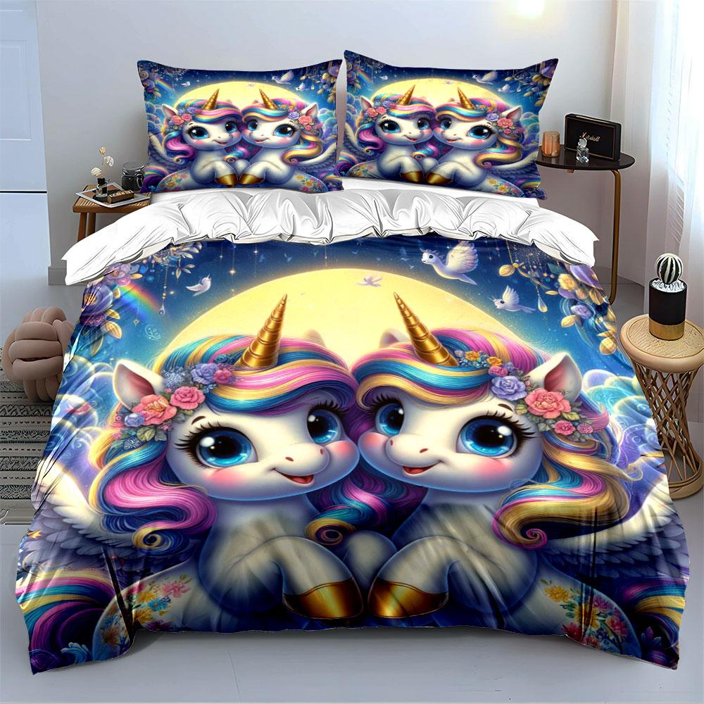 Rainbow Unicorn Bedding Set Bedding Duvet Cover Set Duvet Cover Pillowcases (1 * Duvet Cover 2 * Pillowcases, without duvet insert)