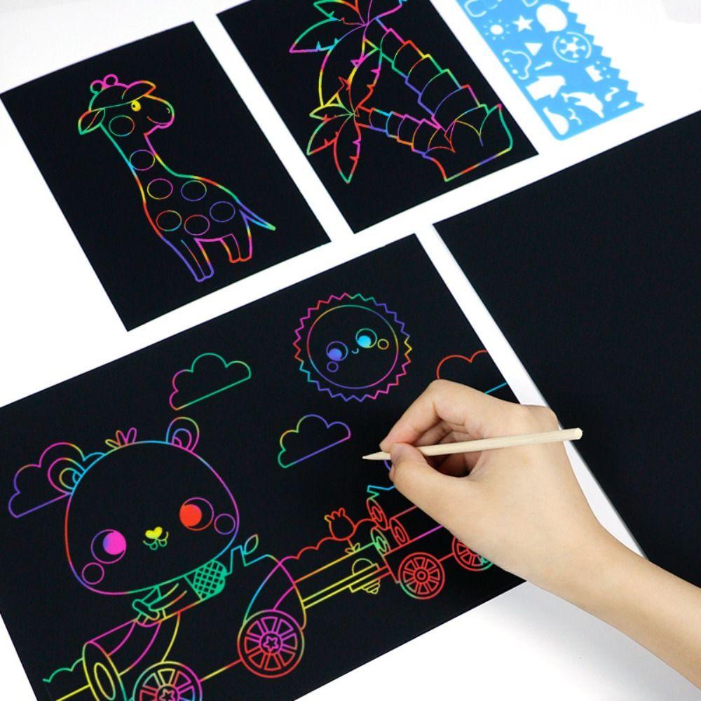 Rainbow Scratch Art Paper Card Set Colorful DIY Drawing Board Interesting Scratch Card Kit  Gifts