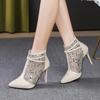 Fashion Women's Cool Boots Fashion Pointed Thin Heel Hollow Cool Boots Versatile Western Breathable Sandals 2024 New Mesh High Heels