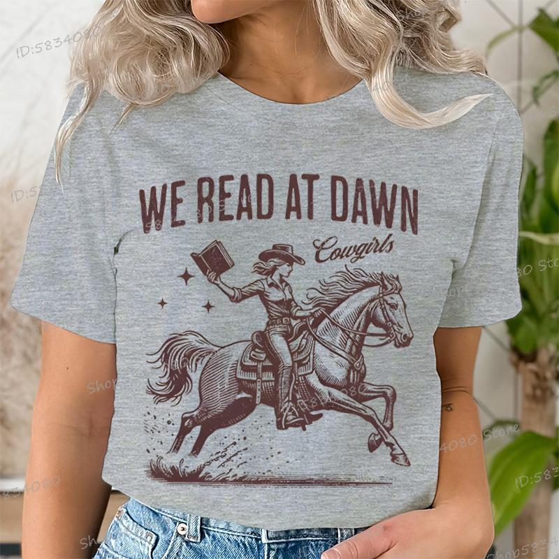 We Read At Dawn Cowgirl Tshirt Vintage Country Bookish Tops Gift For Book Lover Tee Bookish Cowgirl Retro Funny Reading Tshirt