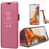 Case for Xiaomi 11T -11T Pro Mirror Effect Translucent Window Pink + 2 Tempered Glasses