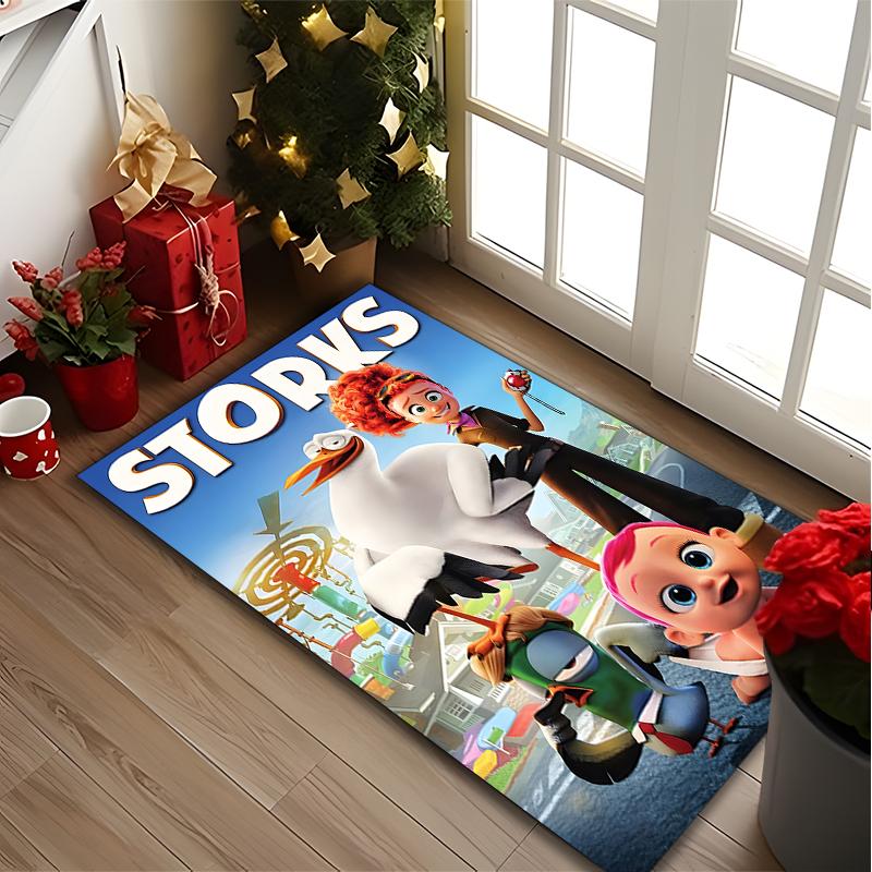 1pc Storks Cartoon Family Carpet for Room Floor Mat, Comfortable Office Chair Printed Area Rug, Beautiful Hotel Rug