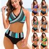 Sexy Stripe Bikini Women Cross Front Gradient Printed Swimsuit Triangle Swimwear Female Padded Bathing Suit High Waist Beachwear