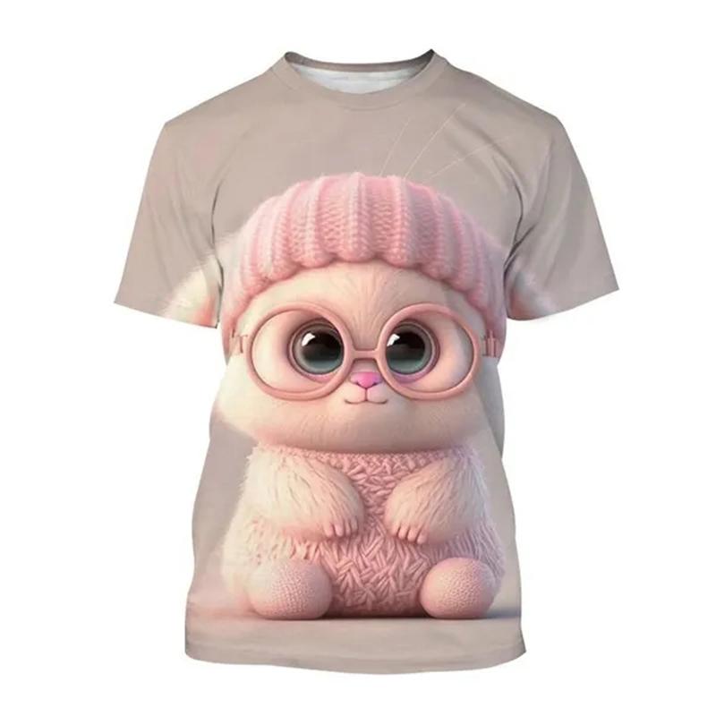 Летние милые мультяшные кролики 3D принт футболки женская уличная одежда повседневная мода Y2k футболка с коротким рукавом футболки с круглым вырезом топы одежда