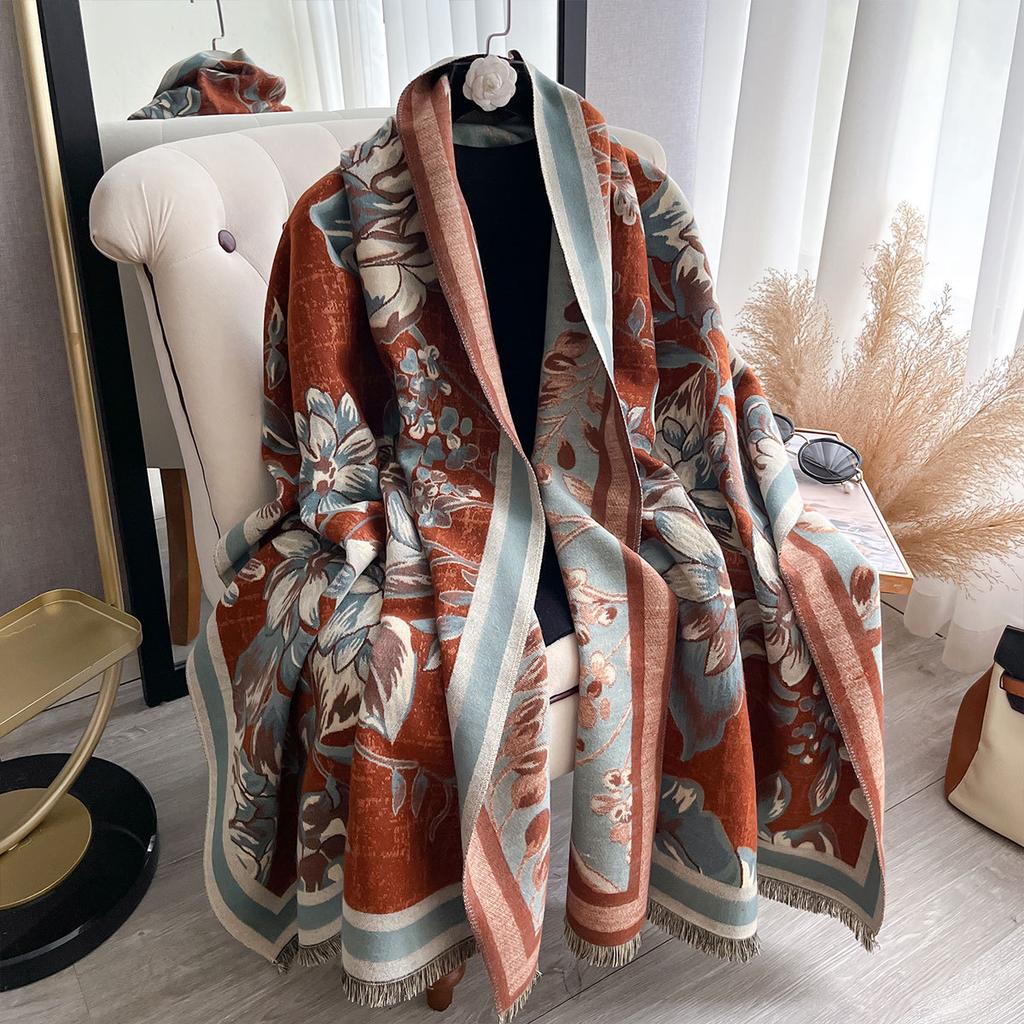 Korean Version Printed Fashion Imitation Cashmere Scarf Female Winter Versatile Student Thickened Cold Scarf Dual-purpose Shawl