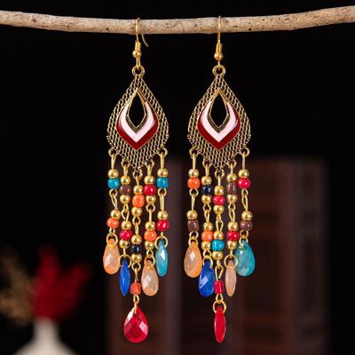 Bohemia Vintage Water Drop серьги для женщин полые хрустальные бусины кисточка серьги ювелирные изделия аксессуар