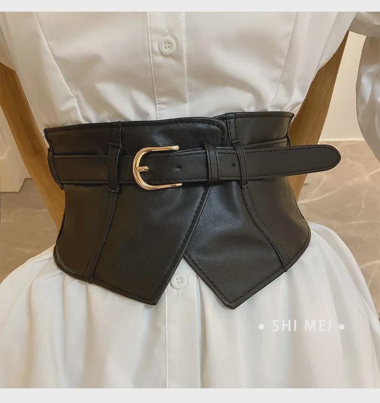 Женский черный широкий поясной ремень: Декоративная, эластичная, универсальная для юбок и пальто.