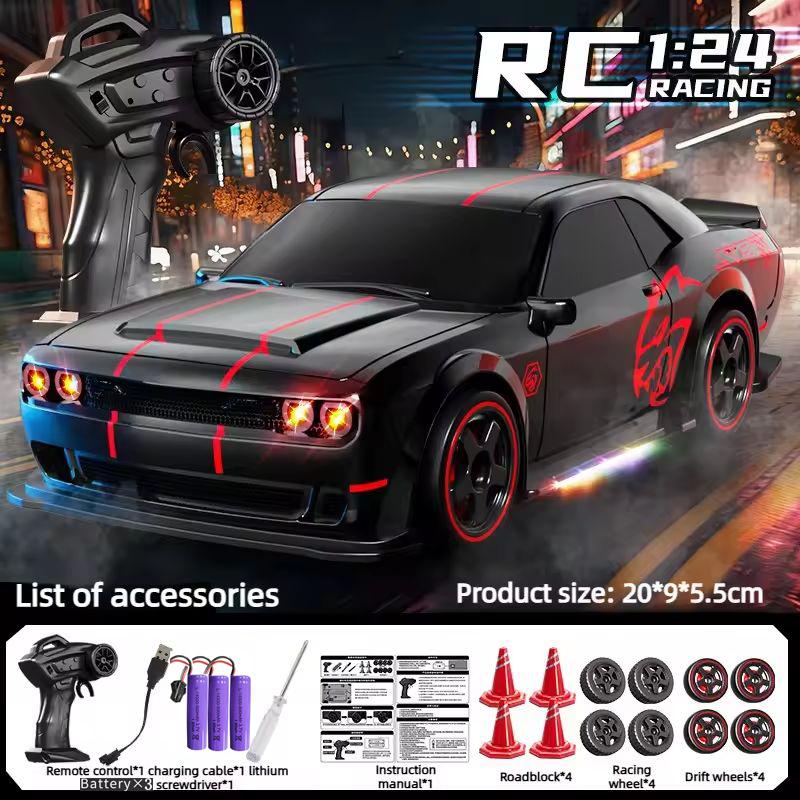Портативная RC Дрифт-машина 1:24 Радиоуправляемая Машина для Взрослых 4WD Высокоскоростные RC Машины с Крутыми Светодиодными Огнями 2.4G Дополнительные Дрифтовые Шины Игрушечный Транспорт для Детей