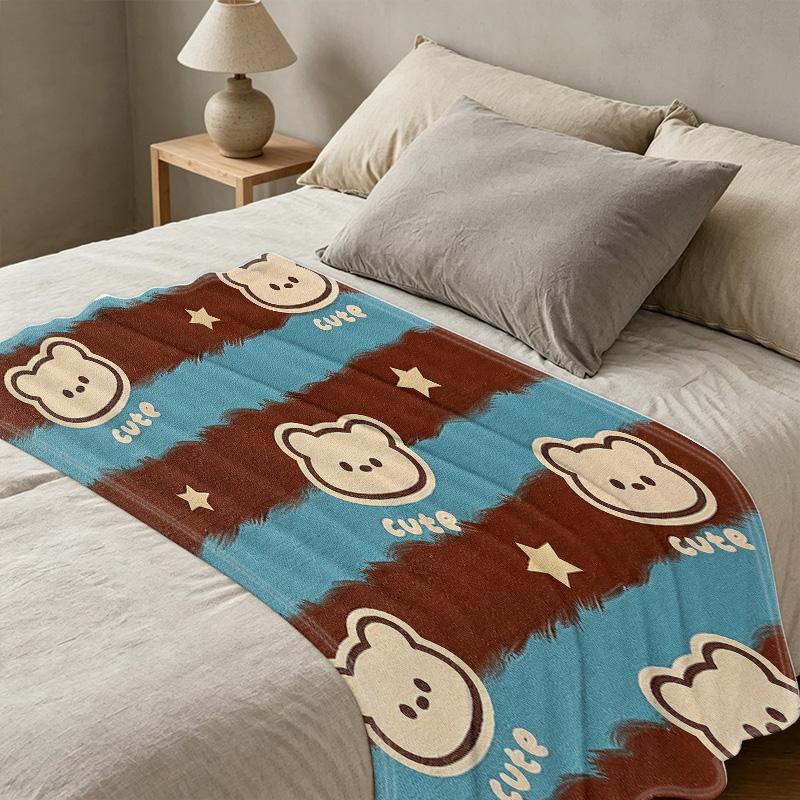 Cartoon Bear Non-Shedding Flannel Blanket, Soft Warm Plush for Home, Couch Naps, Cozy Decor, Christmas & Halloween Use