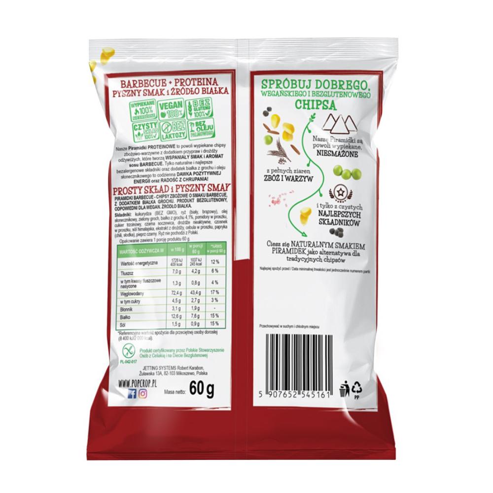 BARBECUE FLAVOURED PROTEIN PYRAMID CRUNCHES, GLUTEN-FREE 60 g - POPCROP