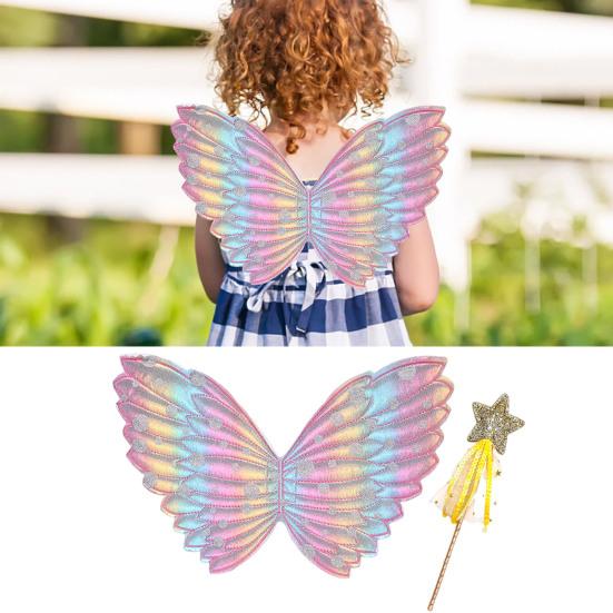 Butterfly Wing Props with Fairy Stick Realistic Patterns Colorful Fairy Wings Props Halloween Decoration