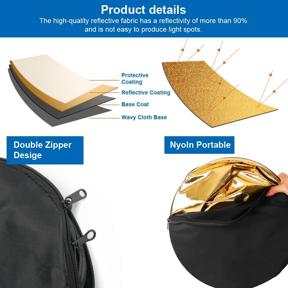 5 in 1 folding photography reflector including storage bag soft film 80cm portable light supplement suitable for studio and outdoor lighting