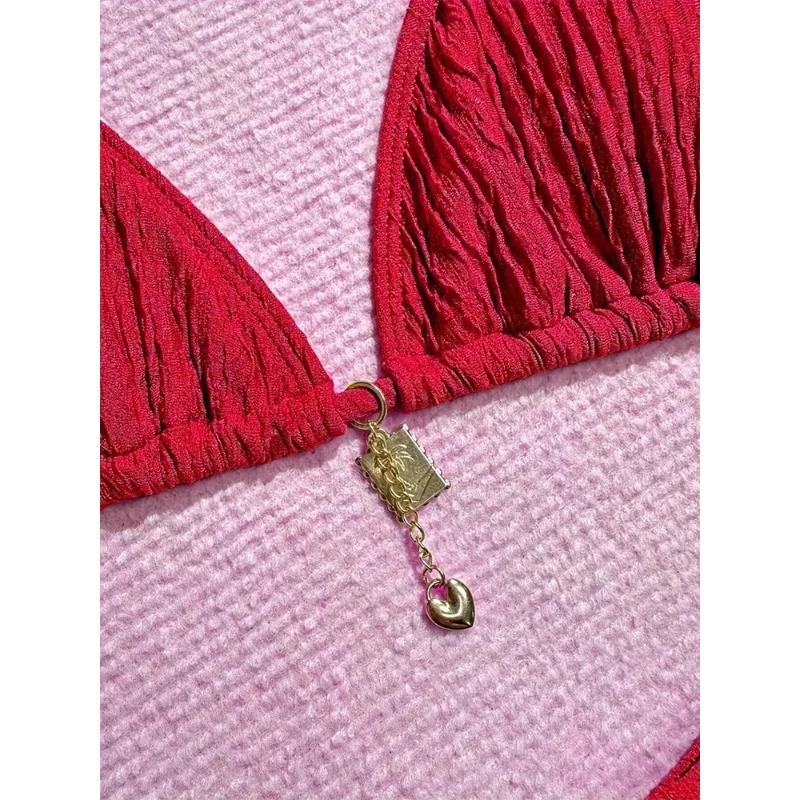 Розовый текстурированный треугольный бикини-комплект с подвеской, стринги, купальник из двух частей