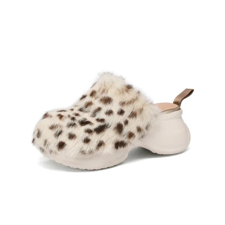 Модные винтажные тапочки из кроличьего меха/шерсти, осенне-зимние плюшевые тапочки, женская мода, черные, коричневые, теплые, для улицы, на высоком каблуке, хлопковые туфли